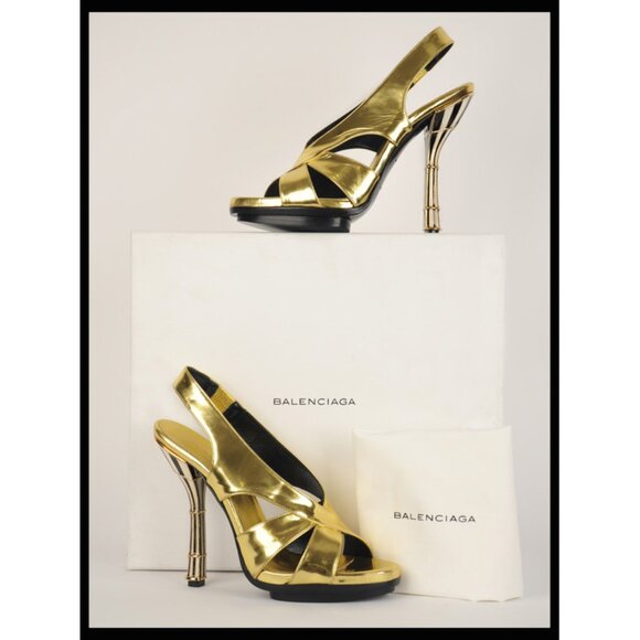 BALENCIAGA SHOES SANDALS ENAMEL GOLD LEATHER sz 37 /US 6.5 - Picture 11 of 11